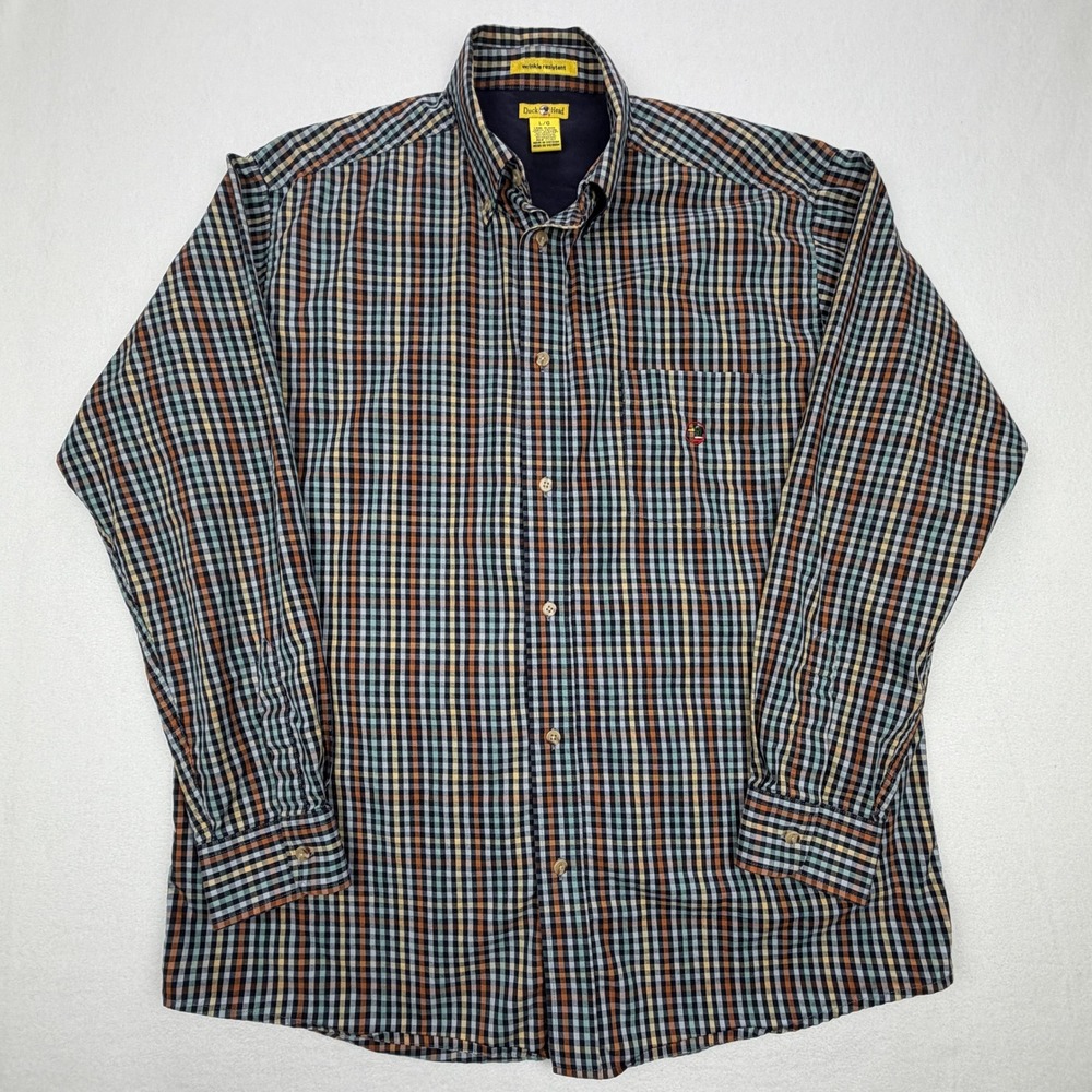 Duck Head Mens Gingham Plaid Button Down Shirt Cotton Wrinkle Resistant Large